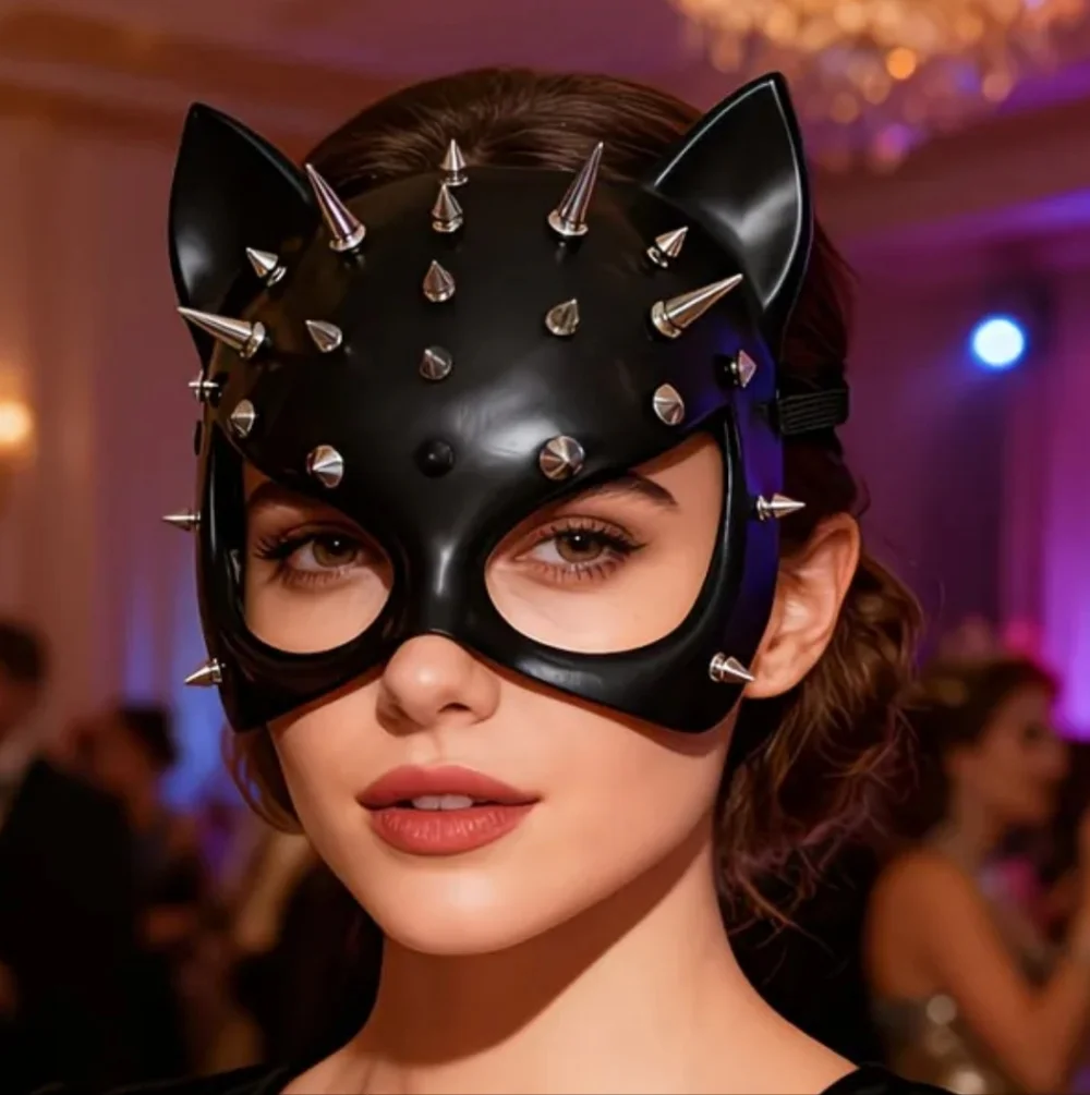 🐈‍⬛ Cosplay High Quality Acrylic Half Face Spiked & Studded Sexy Black Cat Mask